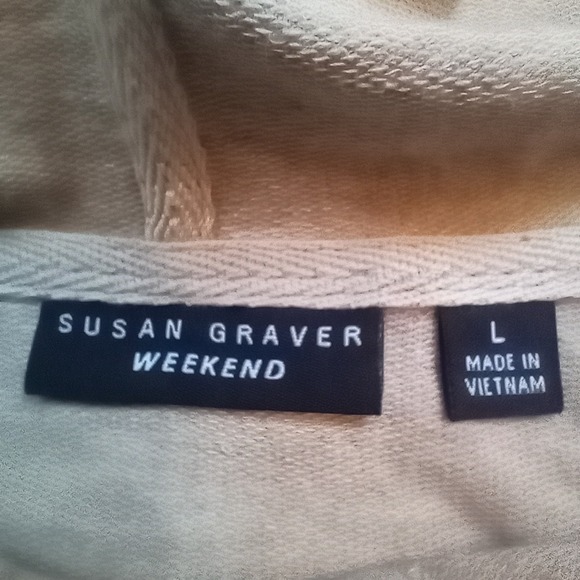 Susan Graver Weekend Jacket Coat Oatmeal French Terry Embellished Printed Size L - Picture 11 of 16